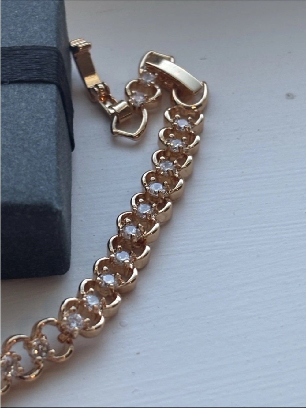 Rose Gold Plated Link Bracelet Dainty CZ Tennis Style Bracelet Elegant - Picture 12 of 13